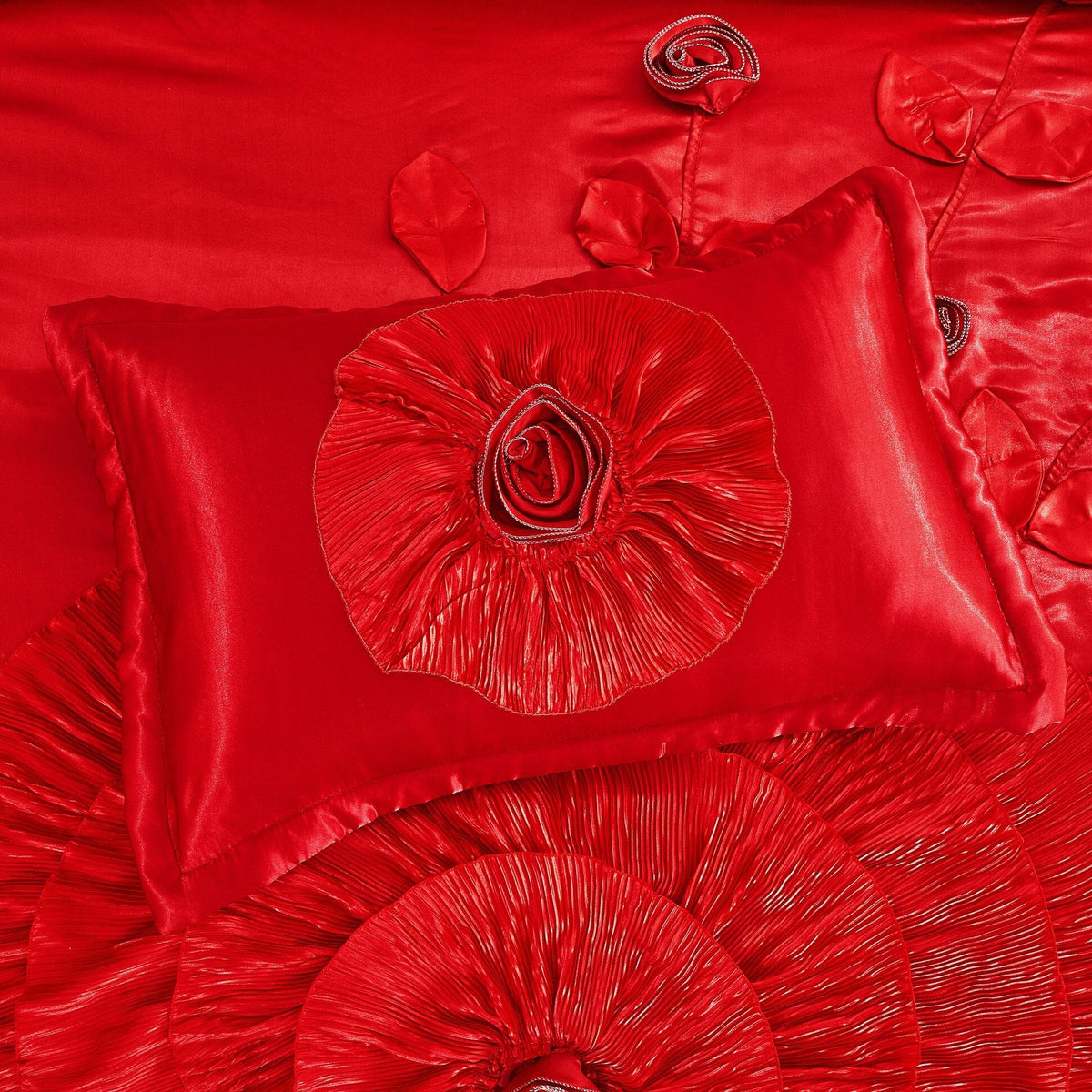 Romantic Red Rose Satin Ruffle Victorian Glam Comforter Set – view 9