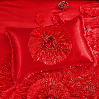 Romantic Red Rose Satin Ruffle Victorian Glam Comforter Set – view 9