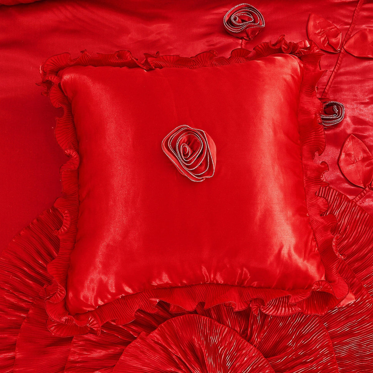 Romantic Red Rose Satin Ruffle Victorian Glam Comforter Set – view 10