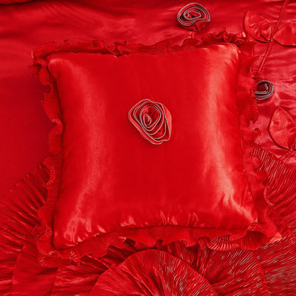Romantic Red Rose Satin Ruffle Victorian Glam Comforter Set – view 10