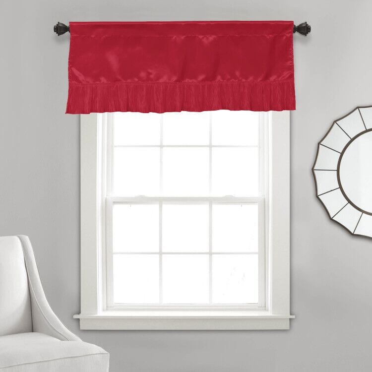 Polyester Satin Valance, Ruffled Edge, Bright Red
