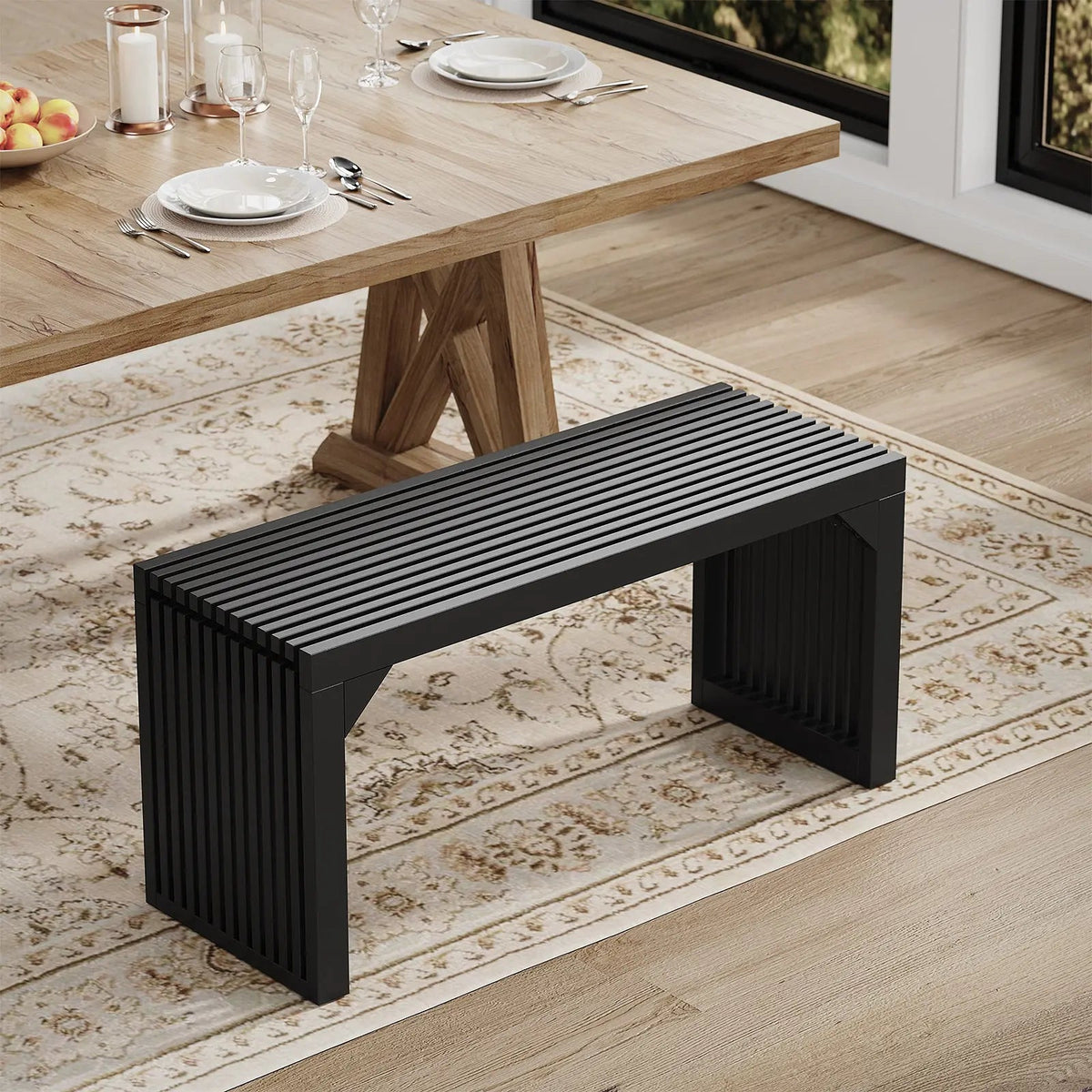 Solid Wood Grille Bench for Entryway, Patio and Indoor Spaces – view 4