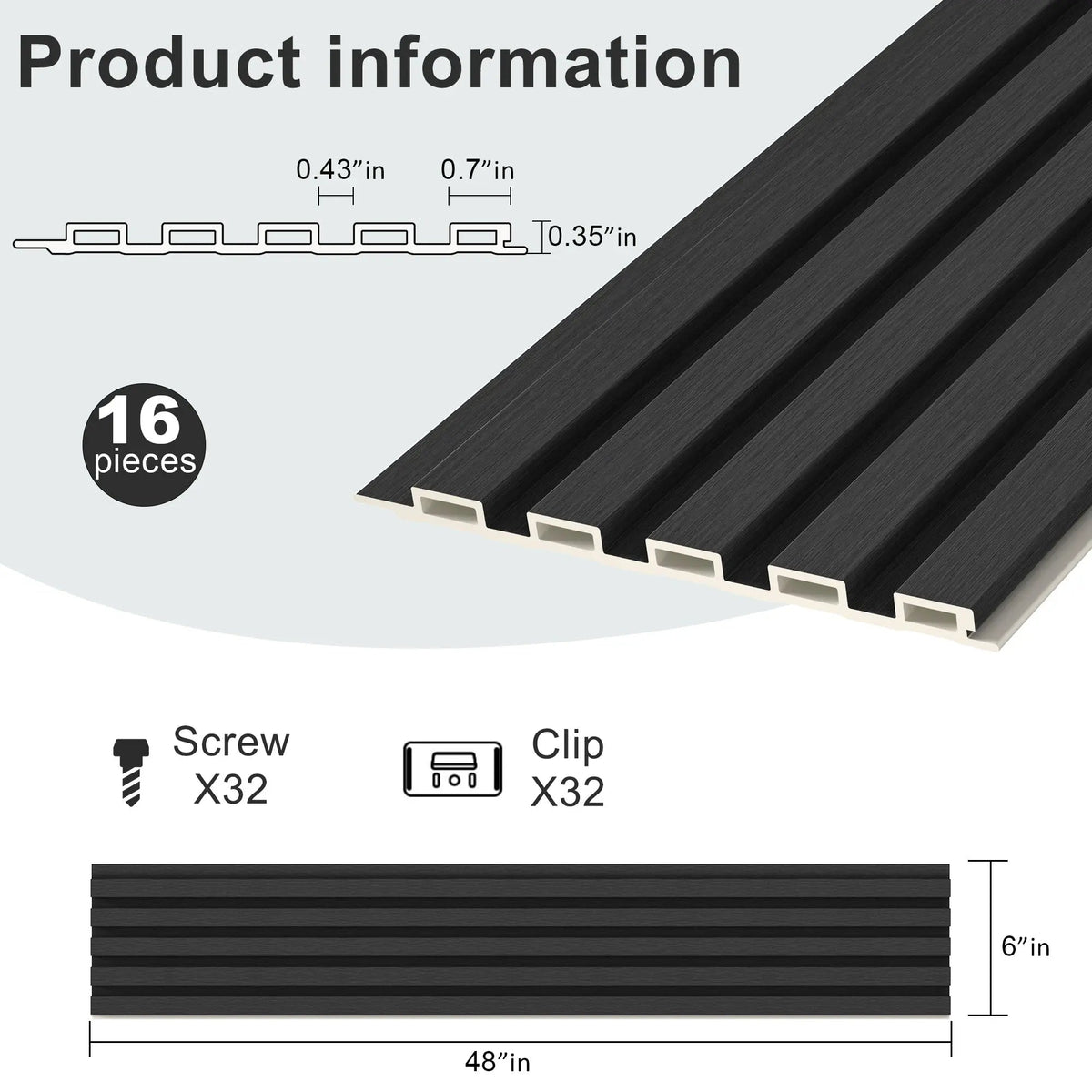 48 x 6 Inch WPC Slat Wall Panels, 16 Pack – Wood Finish Composite – view 9