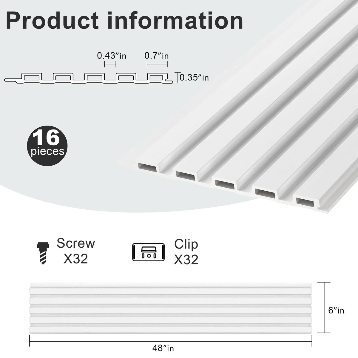 48 x 6 Inch WPC Slat Wall Panels, 16 Pack – Wood Finish Composite – view 16