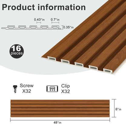 48 x 6 Inch WPC Slat Wall Panels, 16 Pack – Wood Finish Composite – view 22