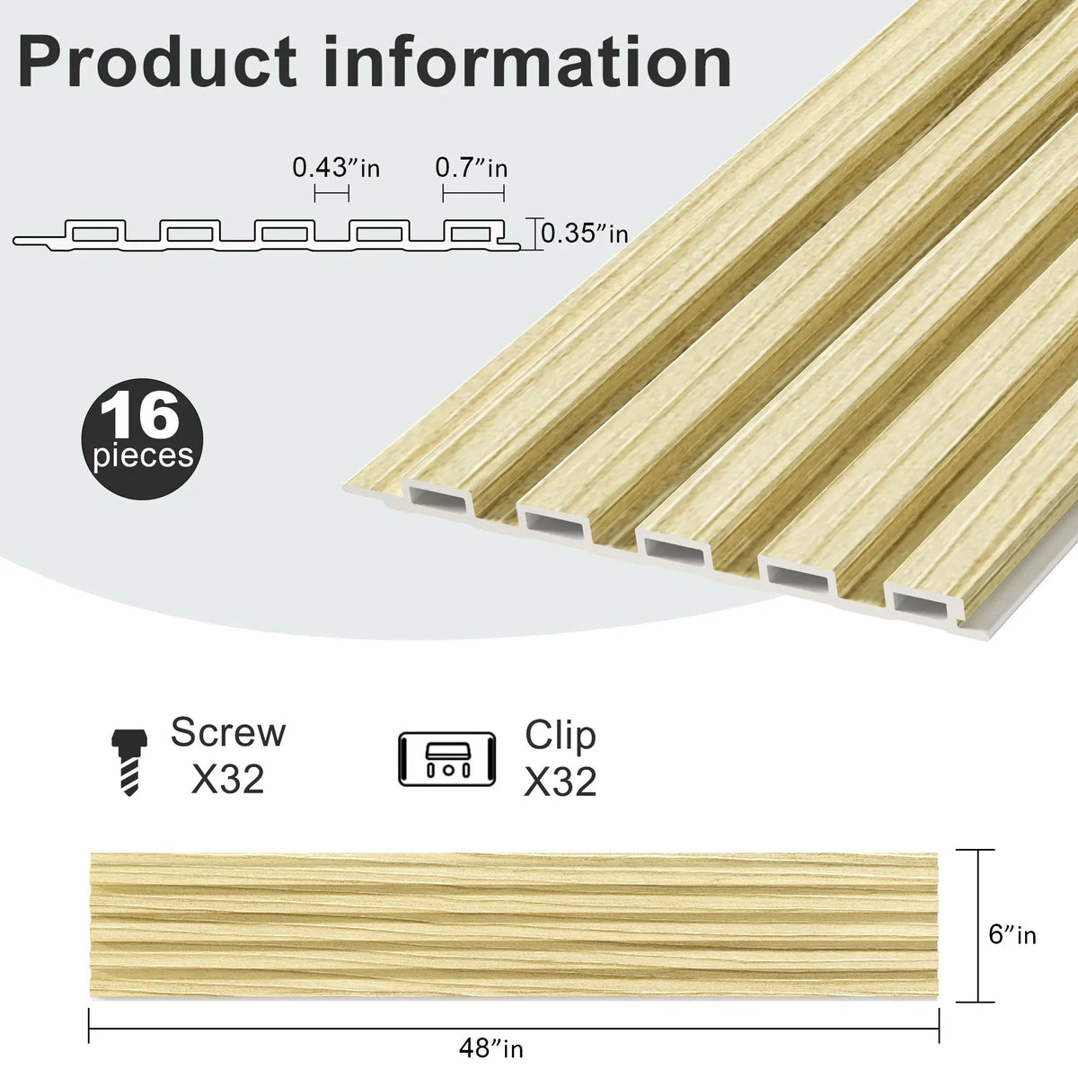 48 x 6 Inch WPC Slat Wall Panels, 16 Pack – Wood Finish Composite – view 31