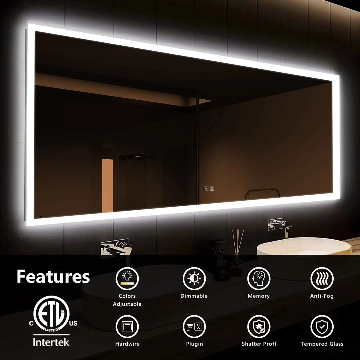 Deluxe Edge Glow LED Bathroom Mirror with Anti-Fog, Large Sizes – view 4