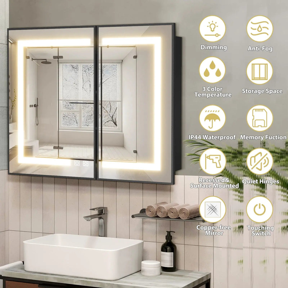 Framed Recessed LED Medicine Cabinet with Mirror, Dimmable – Medium – view 10