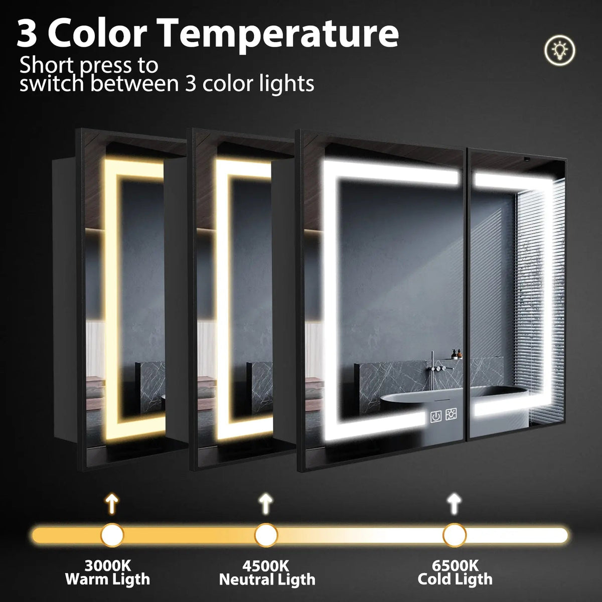 Framed Recessed LED Medicine Cabinet with Mirror, Dimmable – Medium – view 6