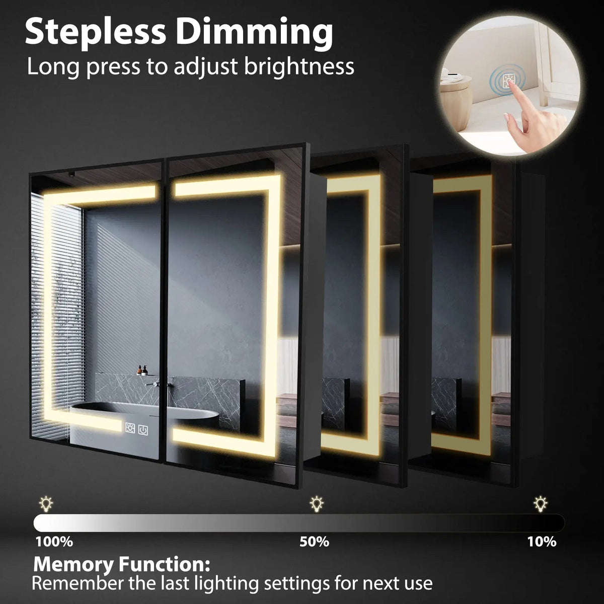 Framed Recessed LED Medicine Cabinet with Mirror, Dimmable – Medium – view 7