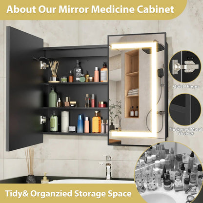 Framed Recessed LED Medicine Cabinet with Mirror, Dimmable – Medium – view 11