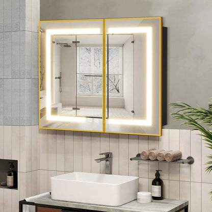 Framed Recessed LED Medicine Cabinet with Mirror, Dimmable – Medium – view 2