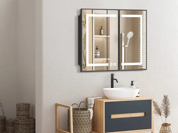 Framed Recessed LED Medicine Cabinet with Mirror, Dimmable – Medium – view 12