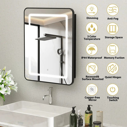 Framed Recessed LED Lighted Bathroom Medicine Cabinet with Mirror – Small – view 15
