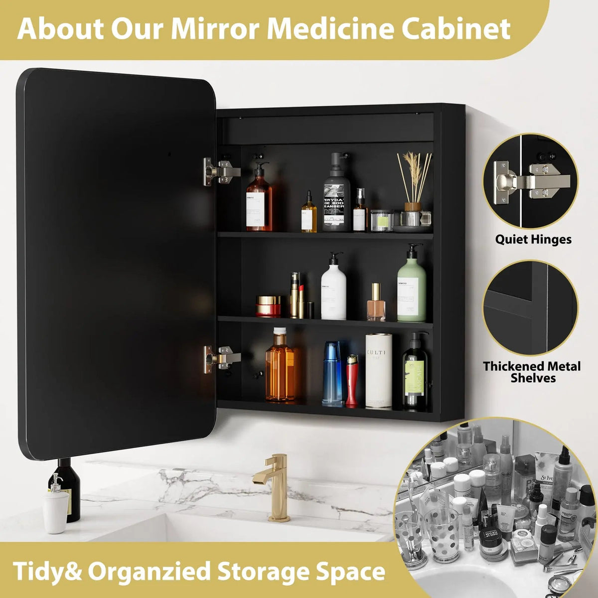 Framed Recessed LED Lighted Bathroom Medicine Cabinet with Mirror – Small – view 12