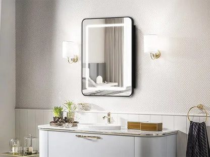 Framed Recessed LED Lighted Bathroom Medicine Cabinet with Mirror – Small – view 8