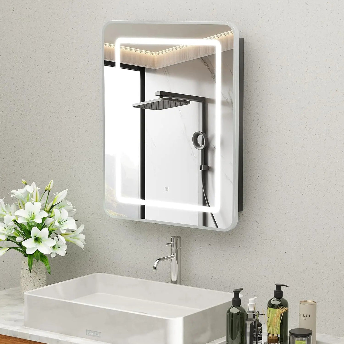 Framed Recessed LED Lighted Bathroom Medicine Cabinet with Mirror – Small – view 3