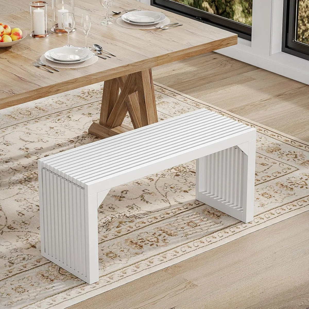 35" Wood Grille Dining Bench for Entryway, Kitchen and Living Room – view 19