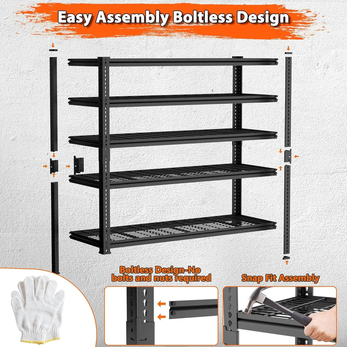 Heavy-Duty 5-Tier Metal Wire Storage Shelving Unit in Black – view 6