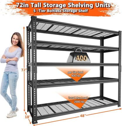 Heavy-Duty 5-Tier Metal Wire Storage Shelving Unit in Black – view 3