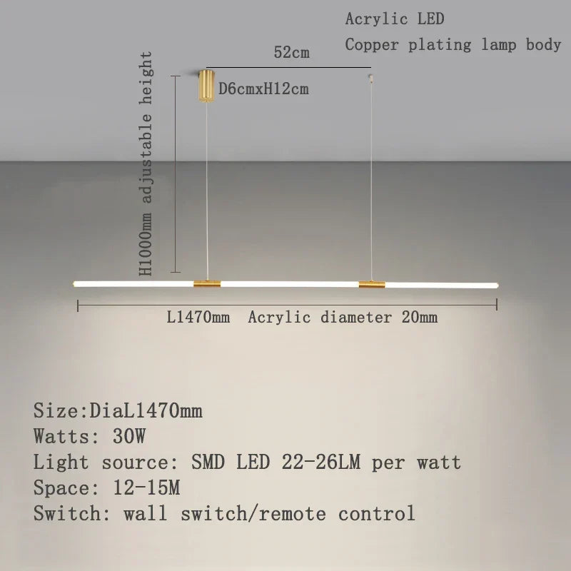 Copper Linear LED Pendant Light with Acrylic Light Pipe for Office – view 8