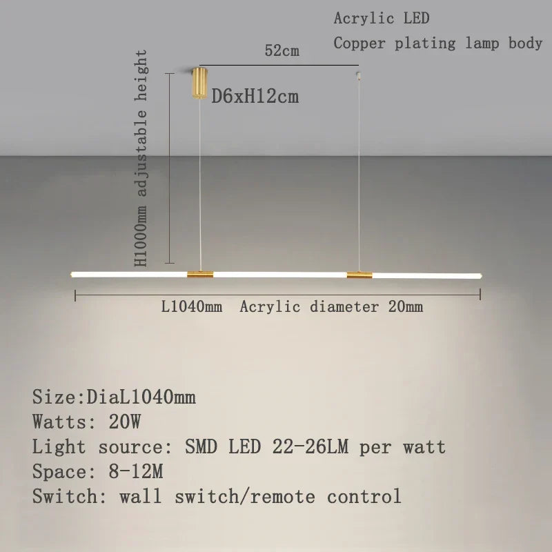 Copper Linear LED Pendant Light with Acrylic Light Pipe for Office – view 7