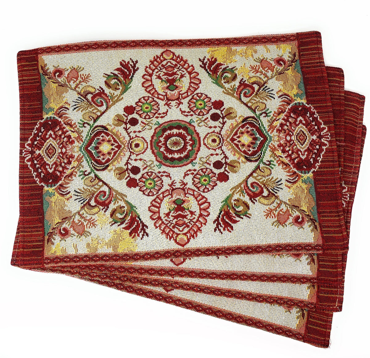 Burgundy Ornate Paisley Woven Tapestry Placemats, Eclectic Dining Set – view 16