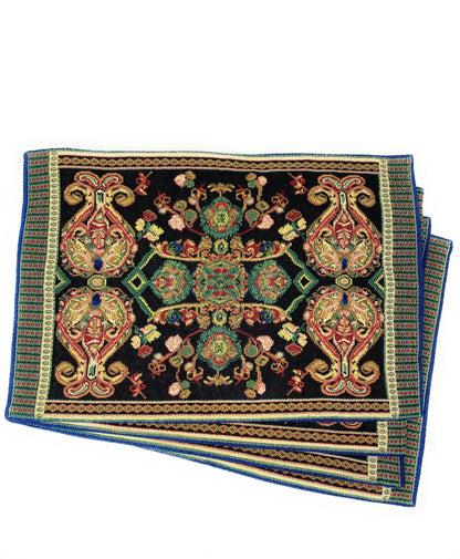 Elegant Black Ornate Paisley Woven Tapestry Placemat Set – view 2