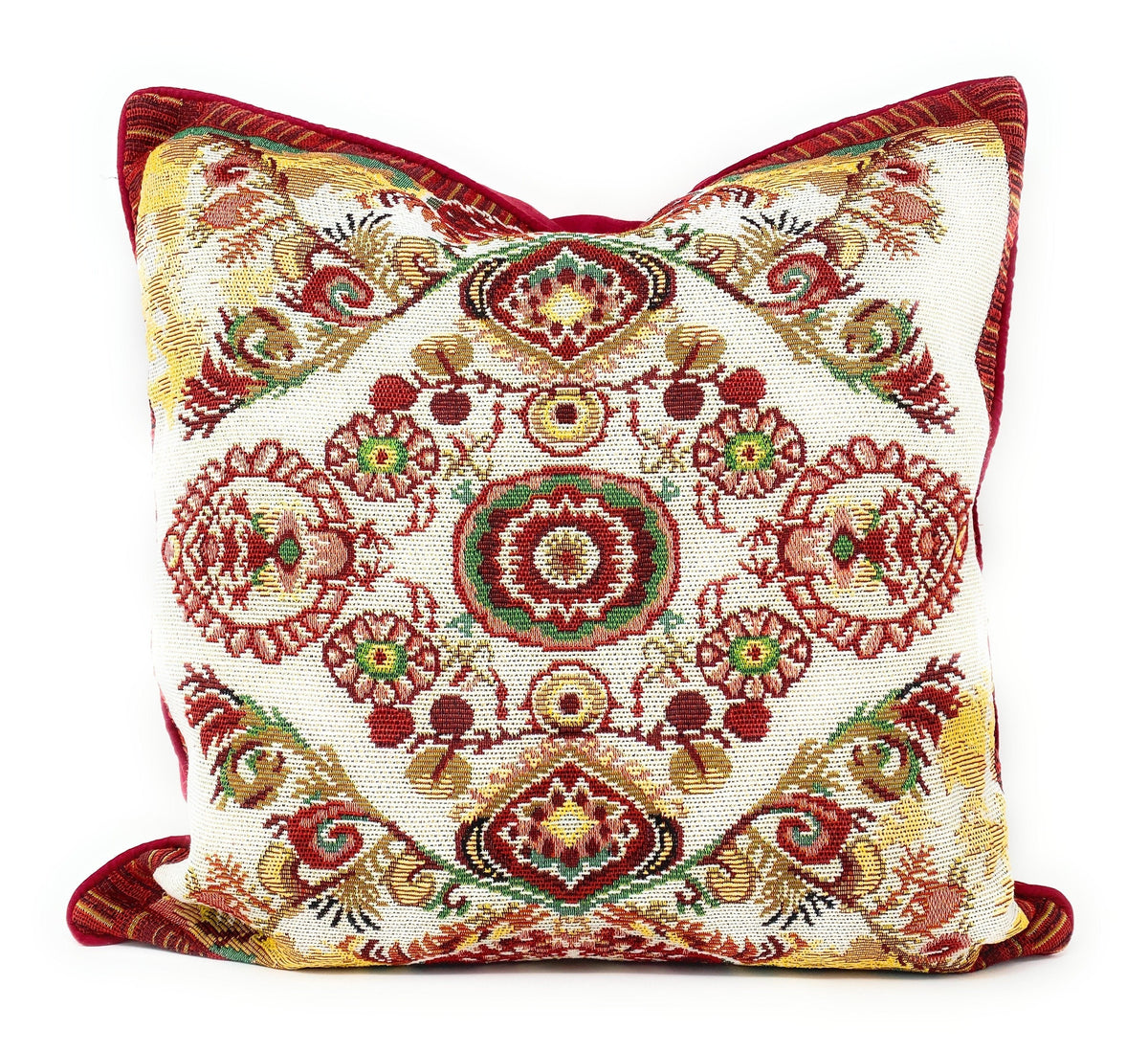 Woven Tapestry Burgundy Paisley Medallion Throw Pillow Cover