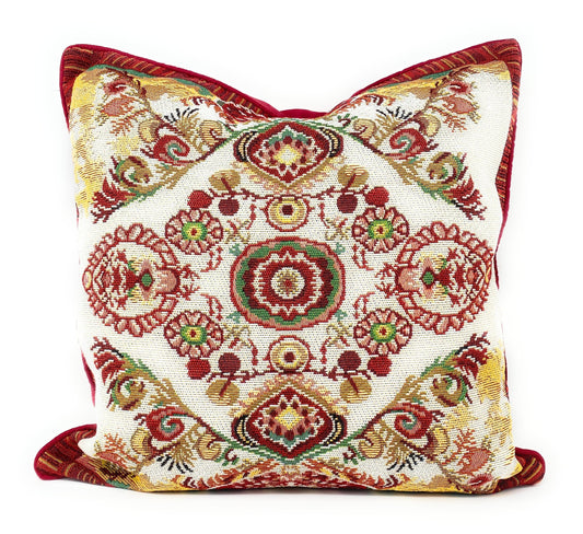 Woven Tapestry Burgundy Paisley Medallion Throw Pillow Cover