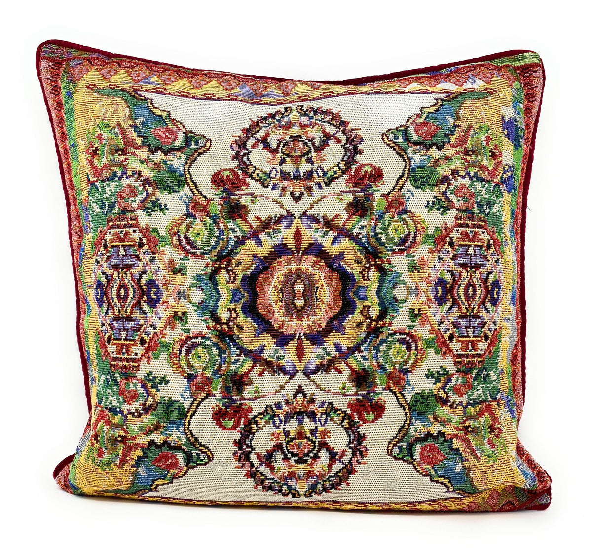 Woven Tapestry Ivory Paisley Medallion Throw Pillow Cover