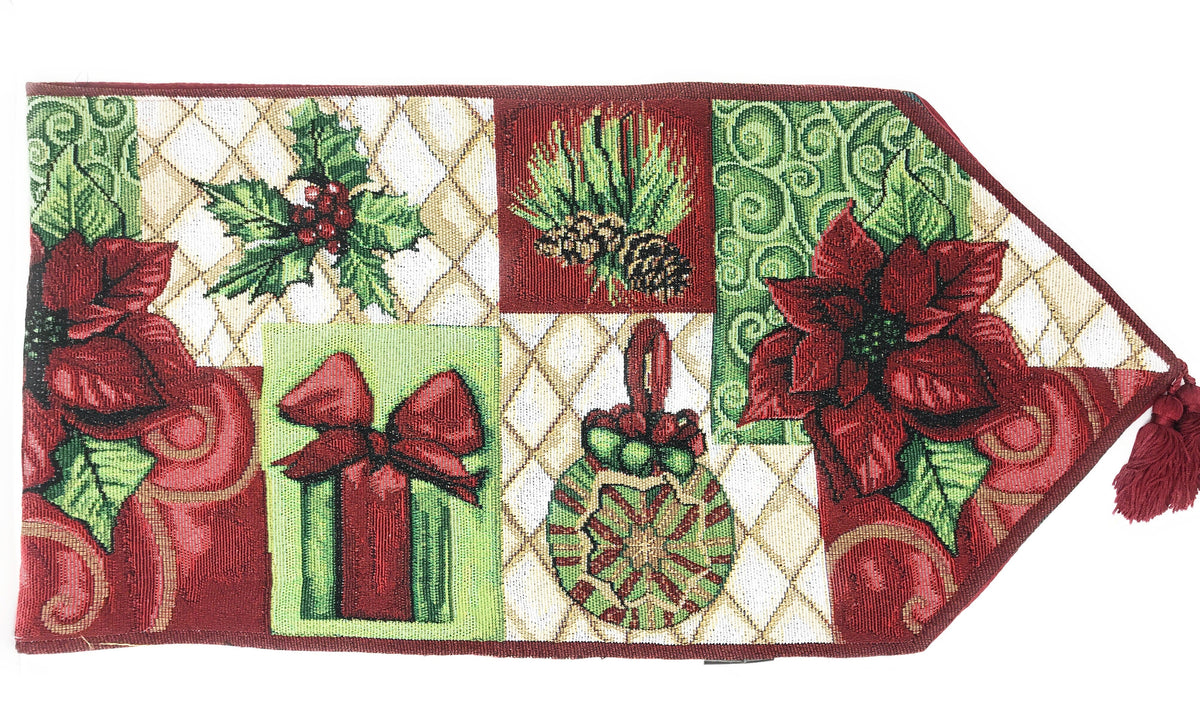 Holiday Tidings Poinsettia and Ornament Christmas Table Runner – view 2