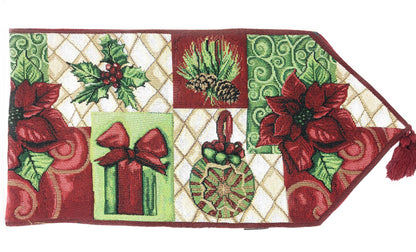 Holiday Tidings Poinsettia and Ornament Christmas Table Runner – view 2