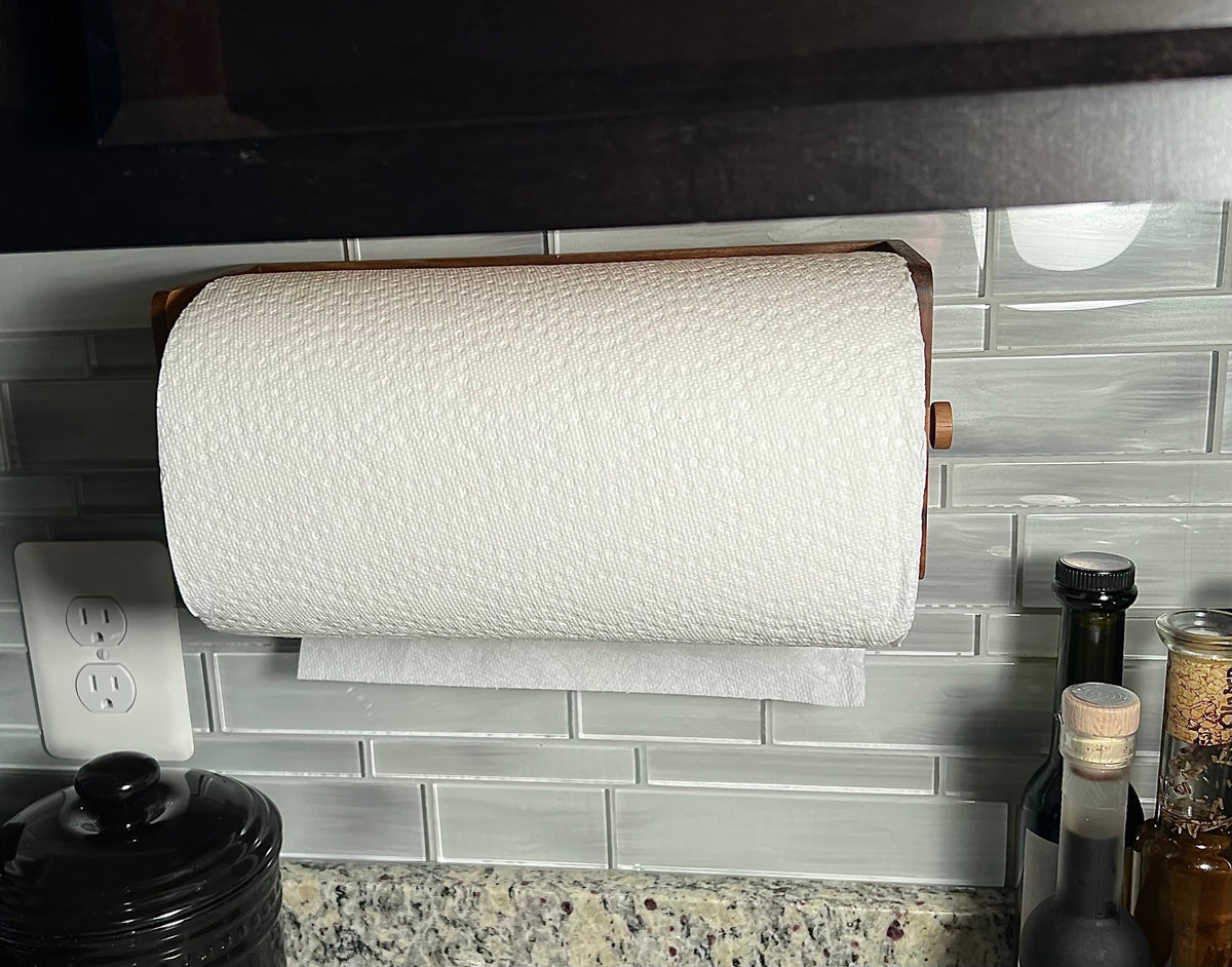 Acacia Wood Paper Towel Holder, Under-Cabinet or Wall Mount – view 3