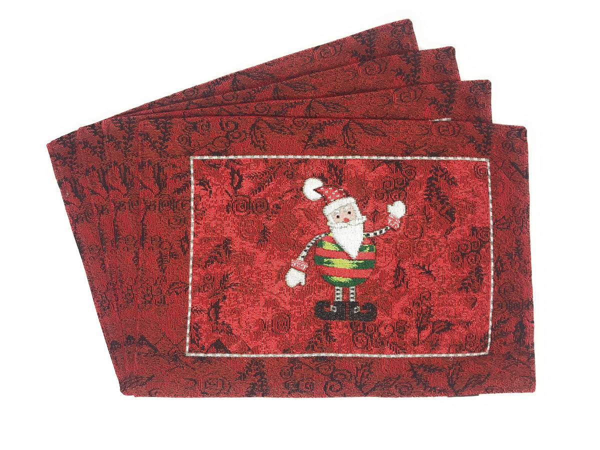 Red Woven Tapestry Christmas Placemat Set with Santa Claus and Snowman – view 3