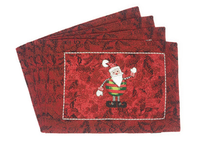 Red Woven Tapestry Christmas Placemat Set with Santa Claus and Snowman – view 3