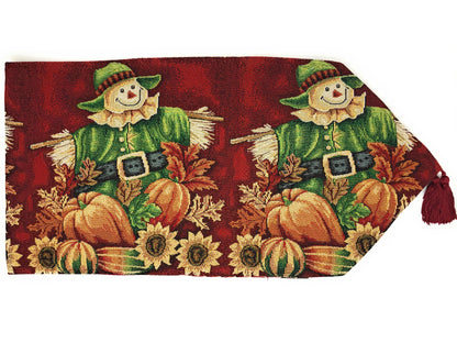 Pumpkin Patch Scarecrow Autumn Harvest Woven Tapestry Table Runner – view 2