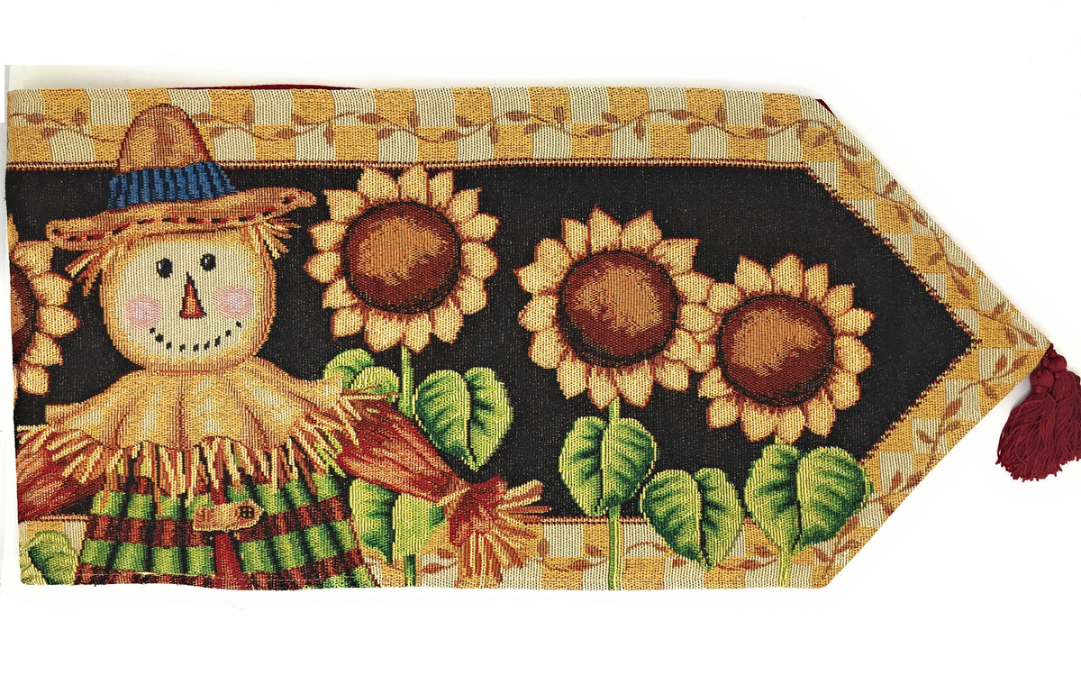 Sunflower Field Scarecrow Autumn Harvest Woven Tapestry Table Runner – view 2