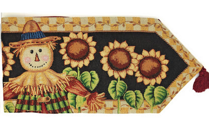 Sunflower Field Scarecrow Autumn Harvest Woven Tapestry Table Runner – view 2