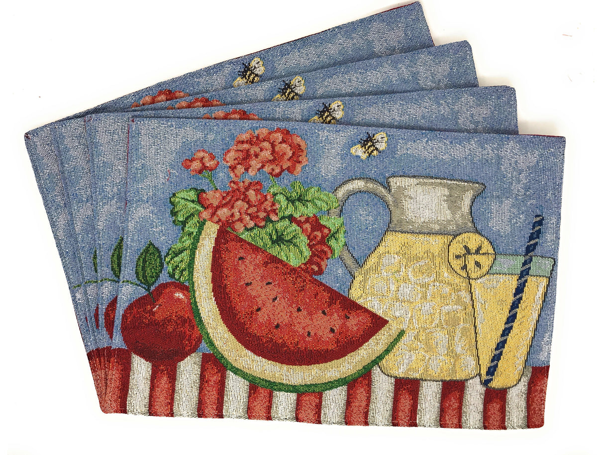 Woven Tapestry Placemat Set with Fruity Drinks Design