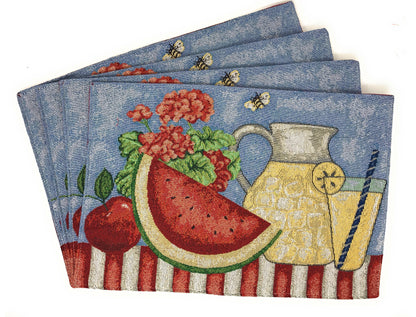 Woven Tapestry Placemat Set with Fruity Drinks Design