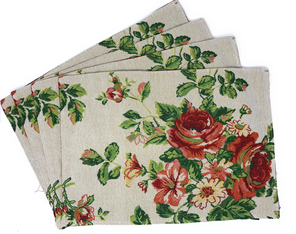 Sweet Roses Vintage Ivory Woven Tapestry Placemat Set – view 4