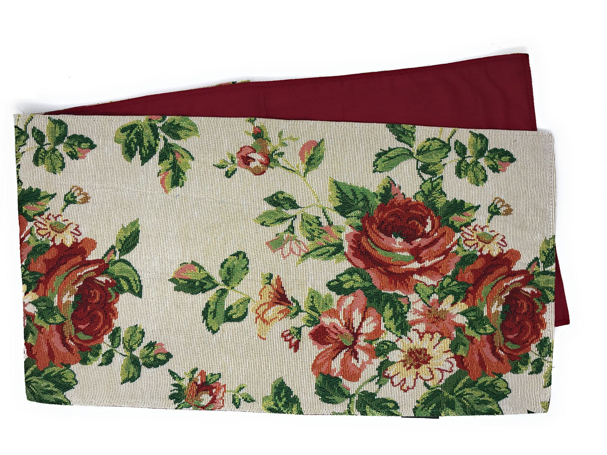 Sweet Roses Vintage Ivory Woven Floral Tapestry Table Runner – view 7