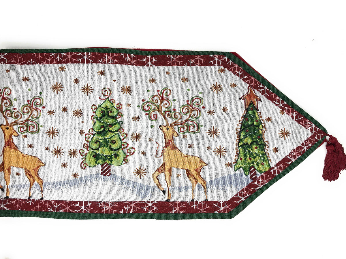 Winter Forest Reindeer Vintage Holiday Woven Tapestry Table Runner – view 2