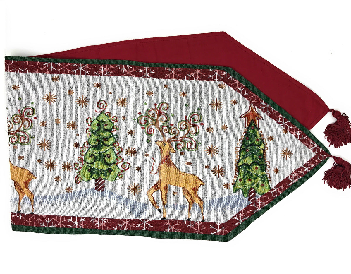 Winter Forest Reindeer Vintage Holiday Woven Tapestry Table Runner – view 5