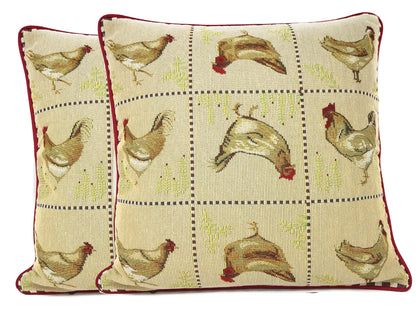 Country Farmhouse Rooster and Hens Woven Tapestry Pillow Cover – view 6
