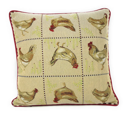 Cotton Blend Tapestry Farmhouse Rooster & Hen Throw Pillow Cover
