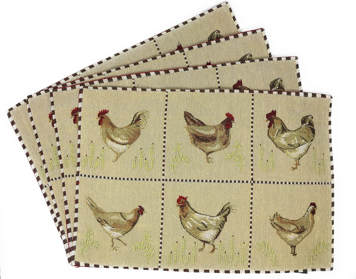 Country Farmhouse Rooster and Hens Woven Tapestry Placemat Set – view 2