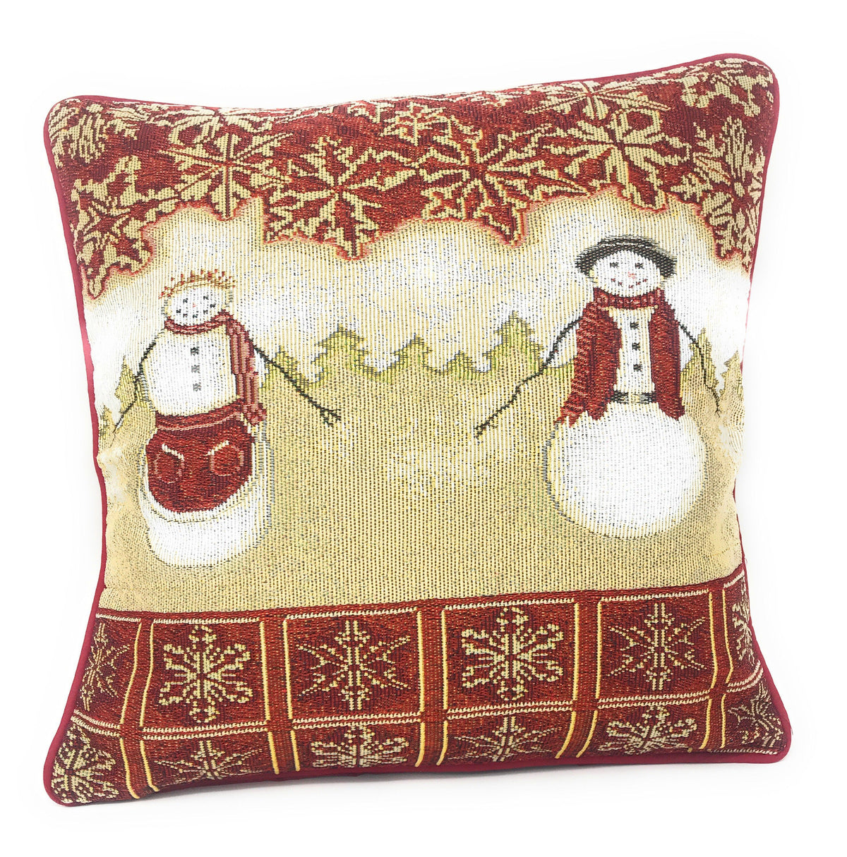 Woven Tapestry Throw Pillow Cover | Mr. & Mrs. Snowman Couple