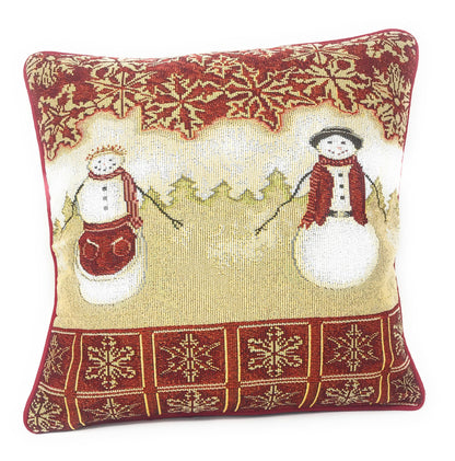 Woven Tapestry Throw Pillow Cover | Mr. & Mrs. Snowman Couple